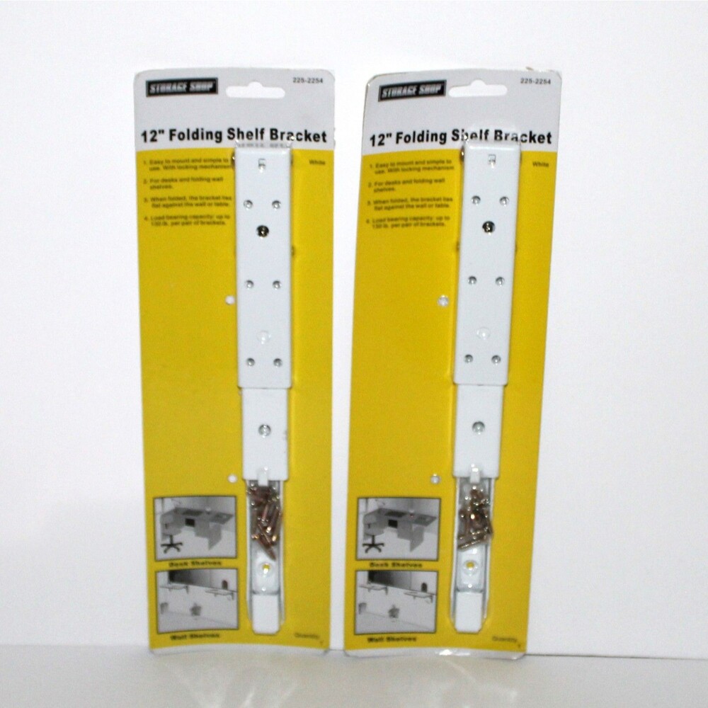 Storage Shop 12” Folding Shelf Bracket 1 Pair White Steel 130lb max
